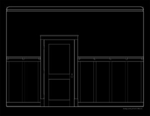 Line art featuring bungalow style door mouldings and wall mouldings.