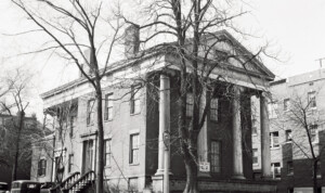 Campbell-Whittlesey house featuring columns, exterior cornice mouldings, window mouldings and casings, and staircase to door.