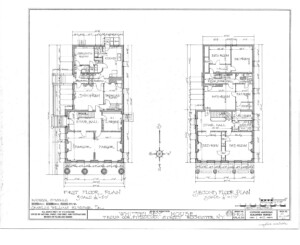 Blueprint of Campbell Whittlesey house first floor plan, and second floor plan.