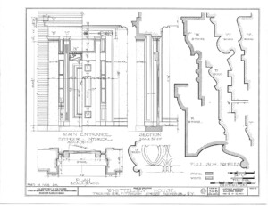 Blueprint of moulding profiles for the main entrance of the campbell-whittlesey house.