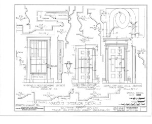 Blueprint of campbell-whittlesey house window casings for the front bedrooms, and the main hall on first and second floor.