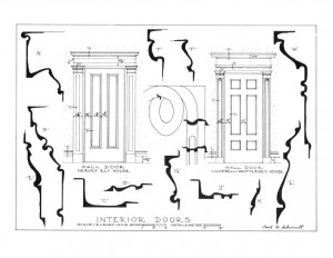 Campbell Whittlesey house hall door compared to Hervey Ely house hall door, both featuring door mouldings.