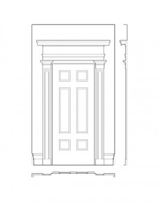 Hall door elevation of the campbell-whittlesey house featuring panel molds, baseboards, and cornice mouldings.