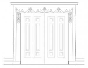 West double doors elevation of the campbell-whittlesey house featuring panel molds, and baseboards.