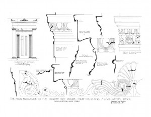 Elevation of main entrance for the Hervey Ely house.