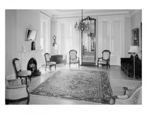 Interior of Hervey Ely house featuring window mouldings, and interior cornice mouldings.