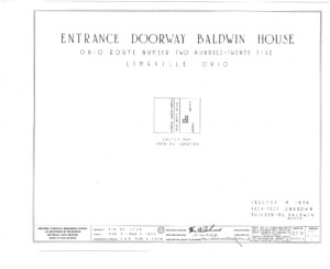 Blueprint cover page by the American Building Survey describing the Baldwin house erection date, address, and architect information.