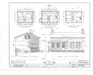 Birthplace of Thomas Edison house ground floor, first floor, second floor, side south elevation, along with front east elevation.