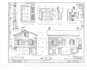 Birthplace of Thomas Edison house with side north elevation, rear west elevation, along with parlor mantel and typical window mouldings.