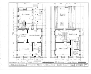 Blueprint for the Bronson house featuring first floor plan, and second floor plan.