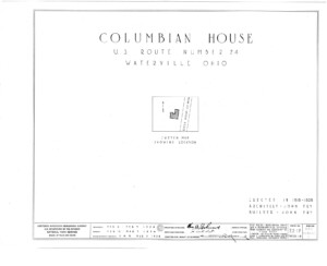 Blueprint cover page by the American Building Survey describing the Columbian House erection date, address, and architect information.