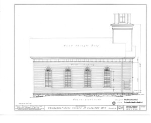 Blueprint for the congressional church building featuring north elevation.