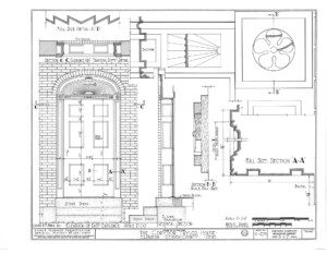 Blueprint for the Cordon Taylor House east elevation entrance featuring door mouldings.