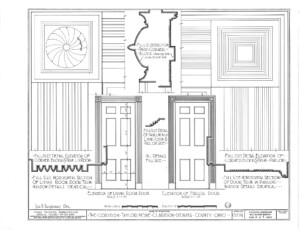 Blueprint for the Cordon Taylor House living room door entrance elevation featuring door mouldings and parlor door elevation.