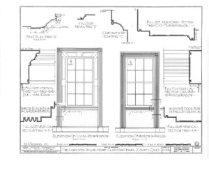 Blueprint for the Cordon Taylor House elevation of living room window featuring window mouldings.