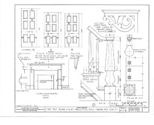 Blueprint of Fay Homestead house first floor doors elevation.