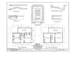 Blueprint of Hardwick House main door entrance featuring door panel molds, first floor plan, and second floor plan.