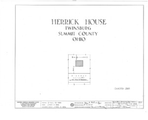 Blueprint cover page by the American Building Survey describing the Herrick House erection date, address, and architect information.