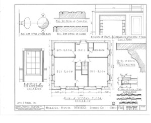 Blueprint of Herrick House second floor plan featuring window casing moulding.