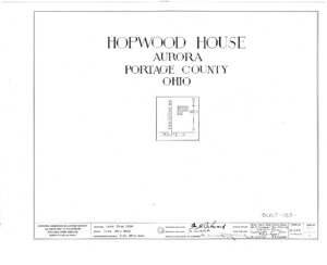 Blueprint cover page by the American Building Survey describing the Hopwood House erection date, address, and architect information.