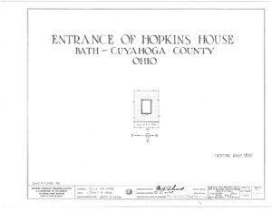 Blueprint cover page by the American Building Survey describing the Hopkins House erection date, address, and architect information.