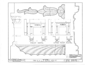 Blueprint of Hurst House parlor mantel, and sitting room mantel.