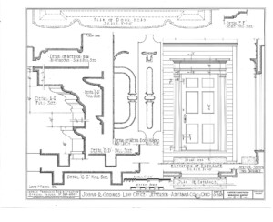 Blueprint of Joshua R Giddings law office elevation of entrance.