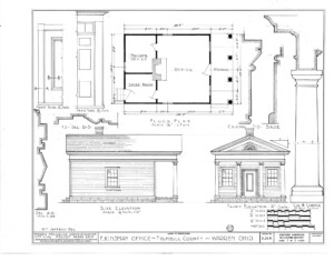 Blueprint of Frederick Kinsman Office side elevation featuring floor plan.