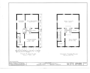 Blueprint of Lew Lawyer House first floor plan, and second floor plan.