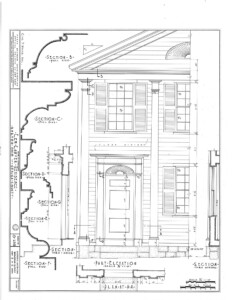 Blueprint of Lew Lawyer House half of house featuring column mouldings, and door casing mouldings with panel molds.