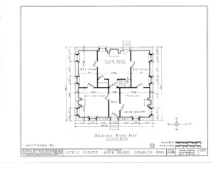 Blueprint of Lewis House ground floor plan.