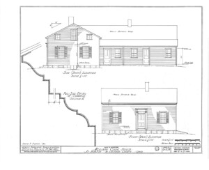 Blueprint of Meriman Cook House south side elevation, and west front elevation.