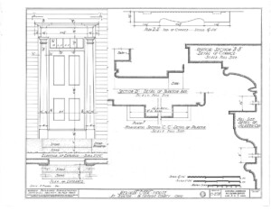 Blueprint of Meriman Cook House front door mouldings featuring column detail, and panel molds.