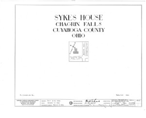 Blueprint cover page by the Historic American Building Survey describing the Skyes House erection date, address, and architect information