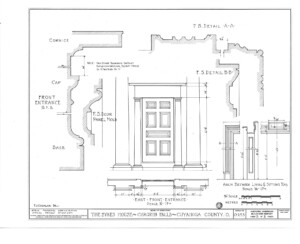 Blueprint of Skyes House entrance door featuring door casing with mouldings and door casing with panel molds