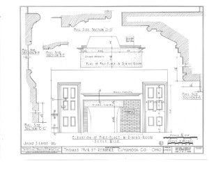 Line art of Thomas Hurst House fireplace mantel moulding featuring column detail