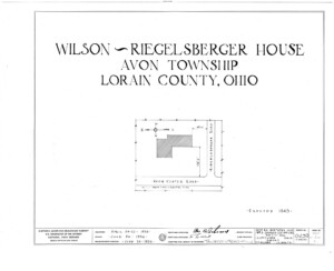 Blueprint cover page by the American Building Survey describing the Wilson Riegelsberger House erection date, address, and architect information.