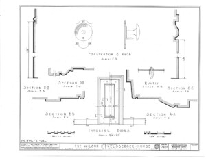 Line art of Wilson Riegelsberger House interior doors mouldings and scaling details