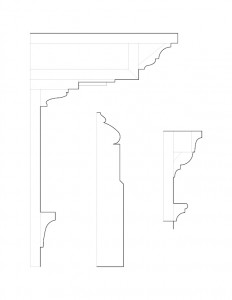 Line art of Baldwin house cornice mouldings.