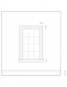 Line art of window casing along with trim in the birthplace of Thomas Edison house.