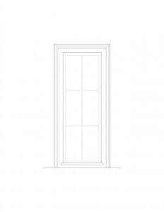 Line art of Blackman house window featuring window casing mouldings, and other mouldings.