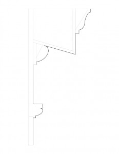 Line art of moulding profile in the Bronson house.