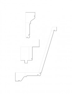 Line art of Bronson house window moulding profiles.