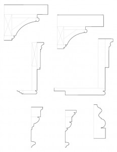 Mix of door line art, mantel line art, and staircase moulding profiles regarding the Chester Moffett House.