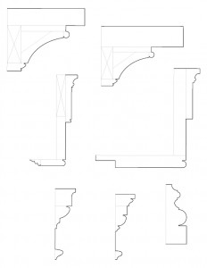 Mix of door line art, mantel line art, and staircase moulding profiles regarding the Chester Moffett House.