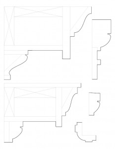 Line art of Clark Pratt Kernery house mix of mouldings.