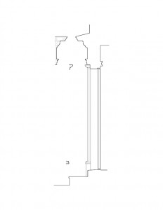 Line art of Columbian House column featuring cornice mouldings and steps leading to entrance.