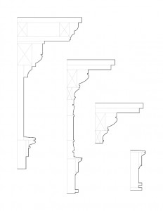 Line art of Columbian House mixture of fireplace mantel moulding profiles.
