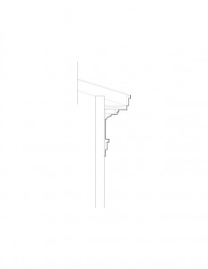 Line art of congressional church building column with cornice moulding connecting from roof to column.