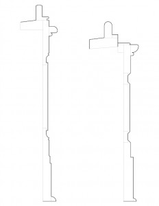 Line art of cutis devin house window apron and mitered return moulding profiles.